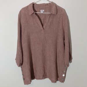 Sigrid Olsen linen pink tunic top 1X